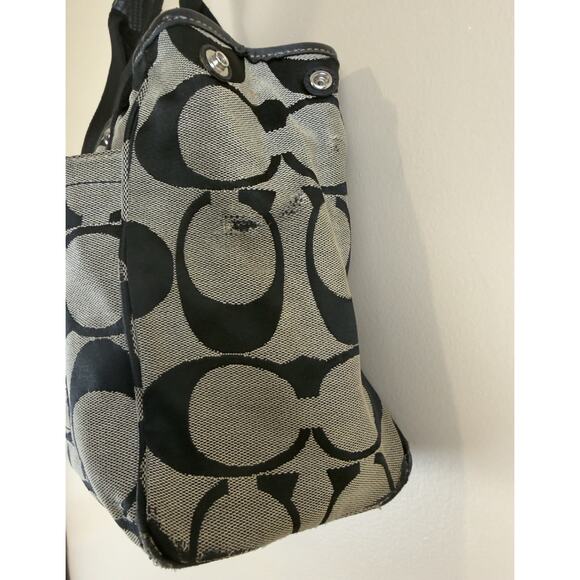 Coach Daisy Signature Tote Shoulder Bag Black Gray M Classic Style - Picture 10 of 15